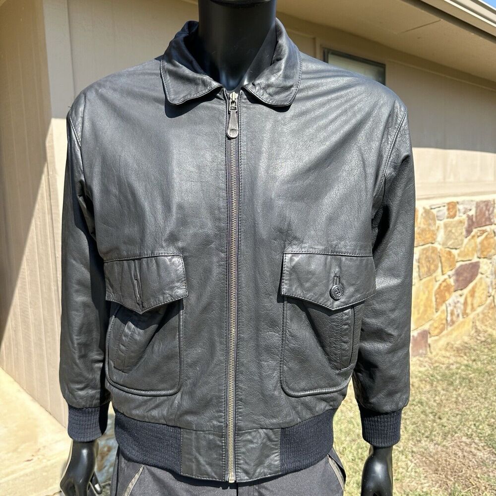 Vintage Rafferty Leather Bomber Jacket Mens Size Large Pilot Black Classic